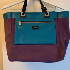 FURLA Convertible Suede/Grained Leather Tote